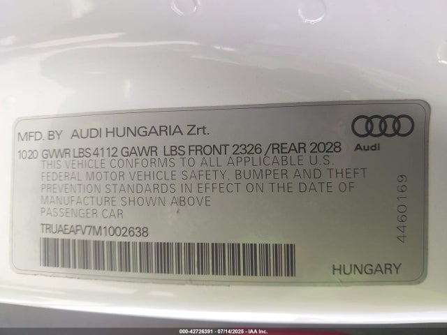 2021 AUDI TT TRUAEAFV7M1002638 Photo 8