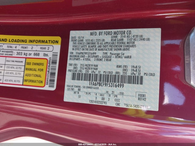 Ford 2015 2015 1FA6P8CF9F5316499 Image 9