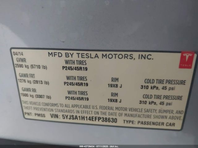 2014 TESLA MODEL S 5YJSA1H14EFP38630 Photo 8