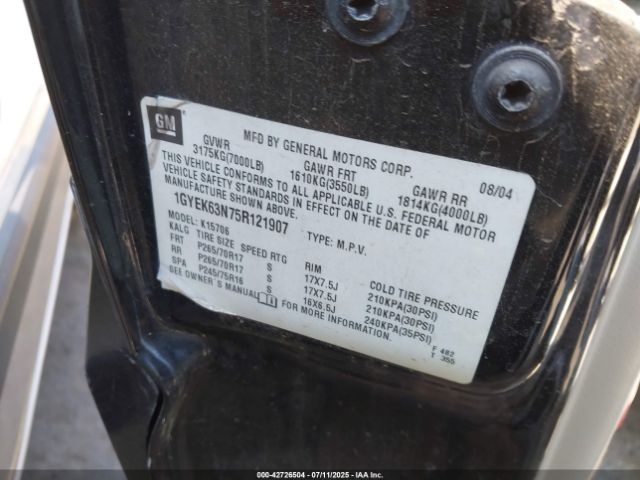 2005 CADILLAC ESCALADE 1GYEK63N75R121907 Photo 8
