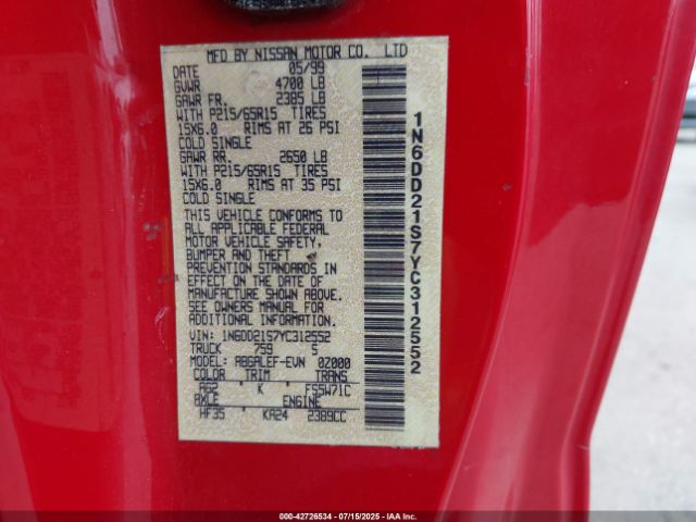 2000 NISSAN FRONTIER 1N6DD21S7YC312552 Photo 8