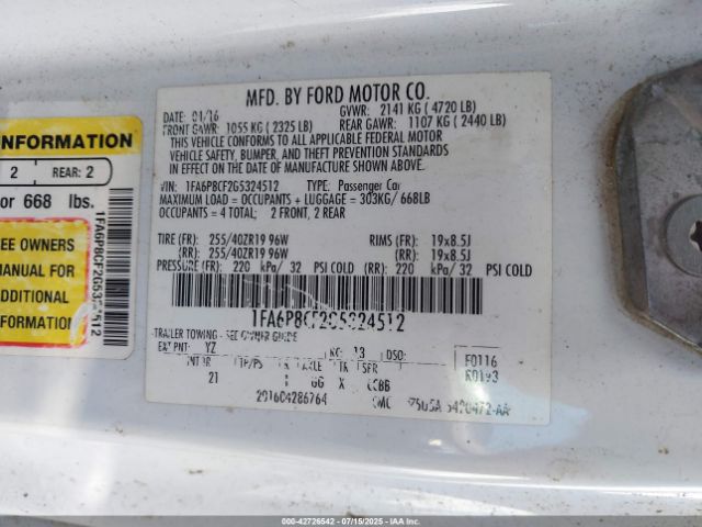 2016 FORD MUSTANG 1FA6P8CF2G5324512 Photo 8