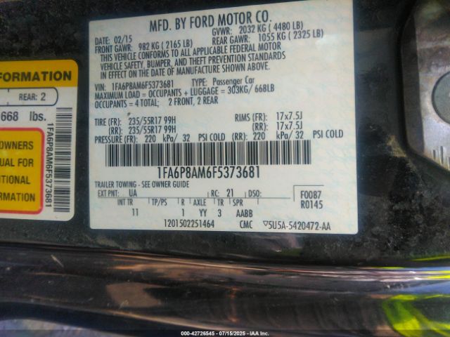 2015 FORD MUSTANG 1FA6P8AM6F5373681 Photo 8