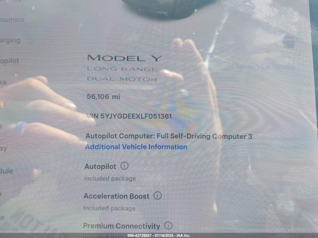 2020 TESLA MODEL Y 5YJYGDEEXLF051361 Photo 6