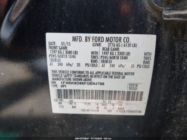 2015 FORD EXPLORER 1FM5K8D86FGB84788 Photo 8