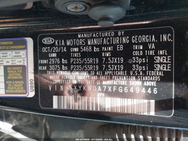 2015 KIA SORENTO 5XYKWDA7XFG649446 Photo 8