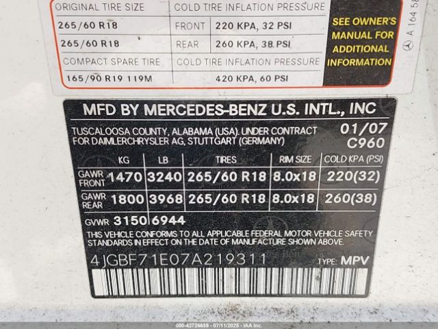 2007 MERCEDES-BENZ GL 450 4JGBF71E07A219311 Photo 8