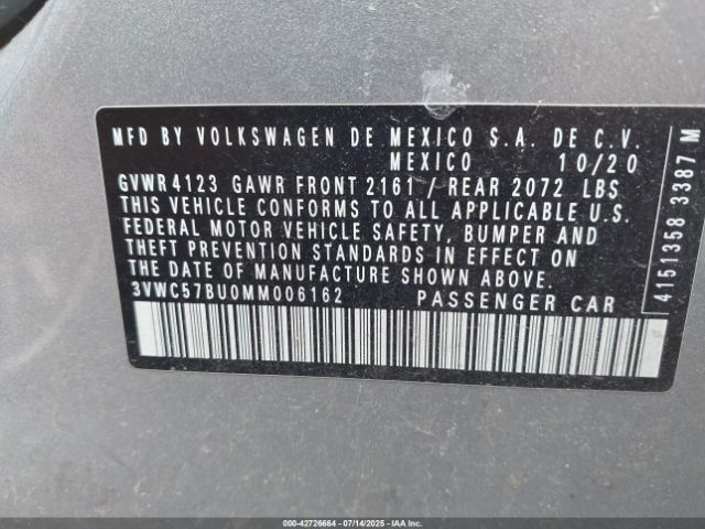 2021 VOLKSWAGEN JETTA 3VWC57BU0MM006162 Photo 8