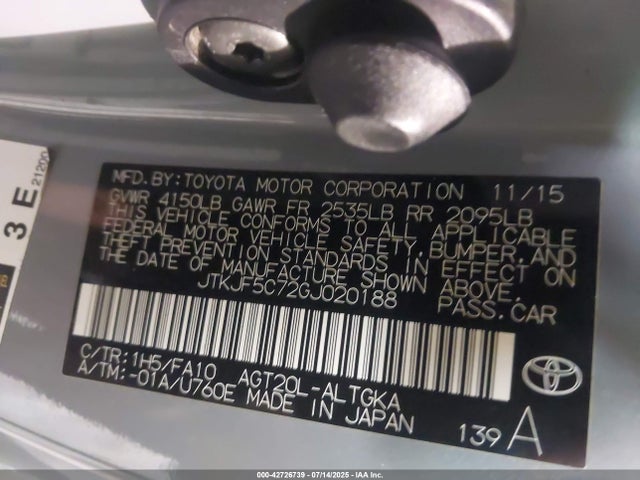 Scion 2ar-fe 2016 JTKJF5C72GJ020188 Image 9