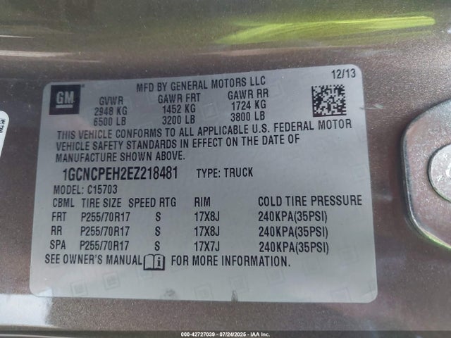 1GCNCPEH2EZ218481 Chevrolet lv3 - vvt, aluminum, e85 max