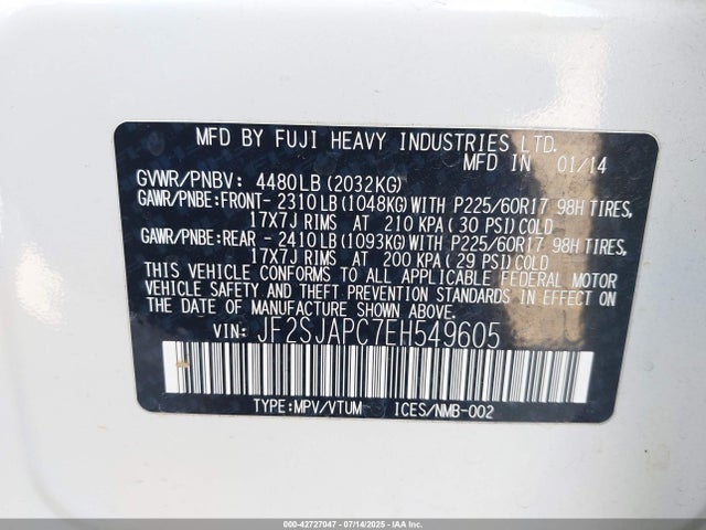 Subaru 2.5na u5 2014 JF2SJAPC7EH549605 Image 9