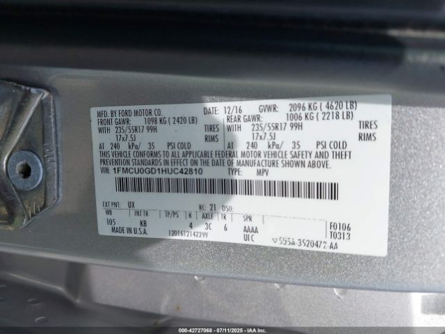 2017 FORD ESCAPE 1FMCU0GD1HUC42810 Photo 8