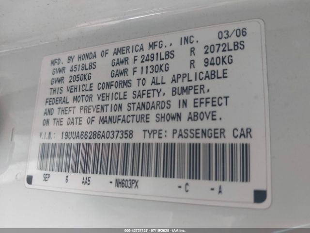 2006 ACURA TL 19UUA66286A037358 Photo 8