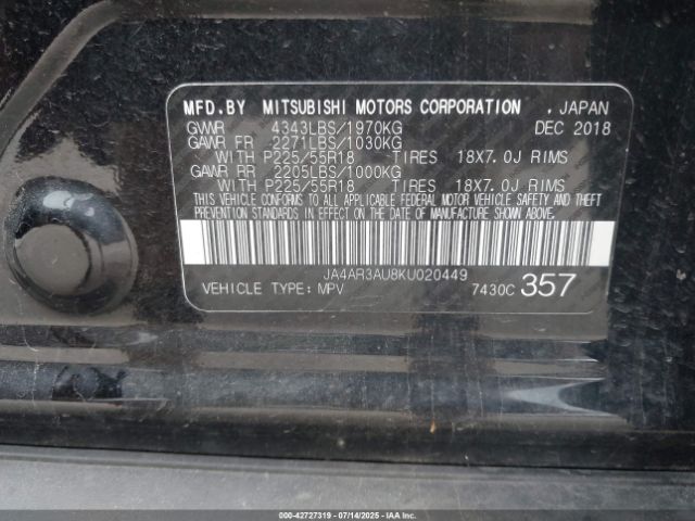 2019 MITSUBISHI OUTLANDER SPORT JA4AR3AU8KU020449 Photo 8