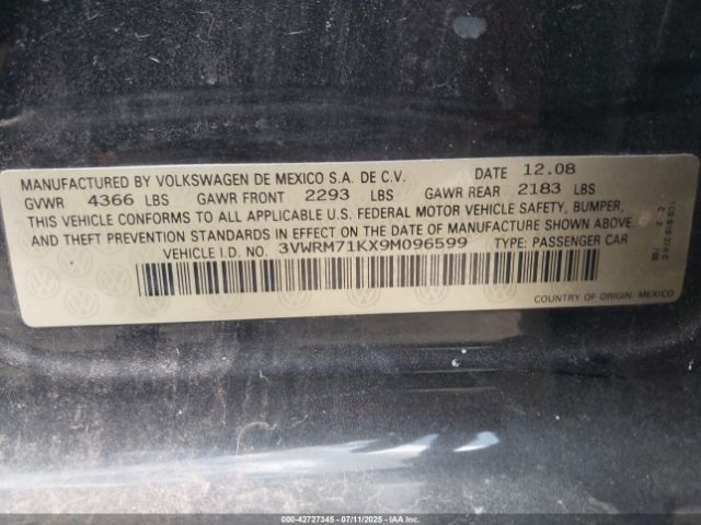 2009 VOLKSWAGEN JETTA 3VWRM71KX9M096599 Photo 8