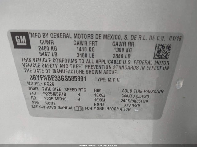 2016 CADILLAC SRX 3GYFNBE33GS585891 Photo 8