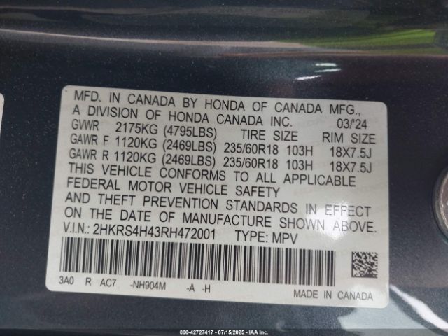 2024 HONDA CR-V 2HKRS4H43RH472001 Photo 8