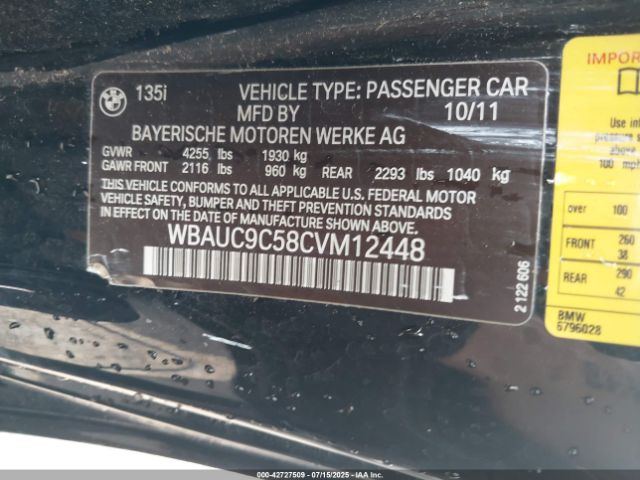 2012 BMW 135I WBAUC9C58CVM12448 Photo 8