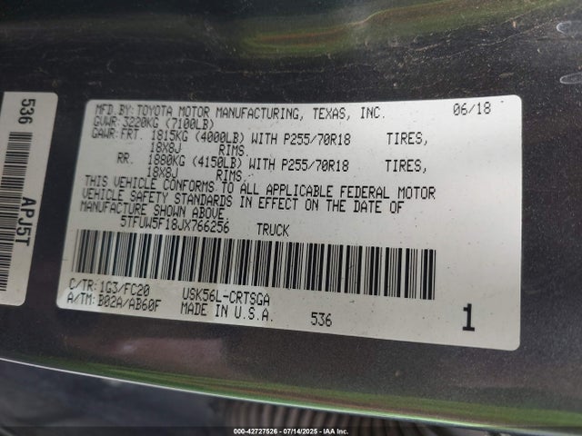 5TFUW5F18JX766256 Toyota 3ur-fbe