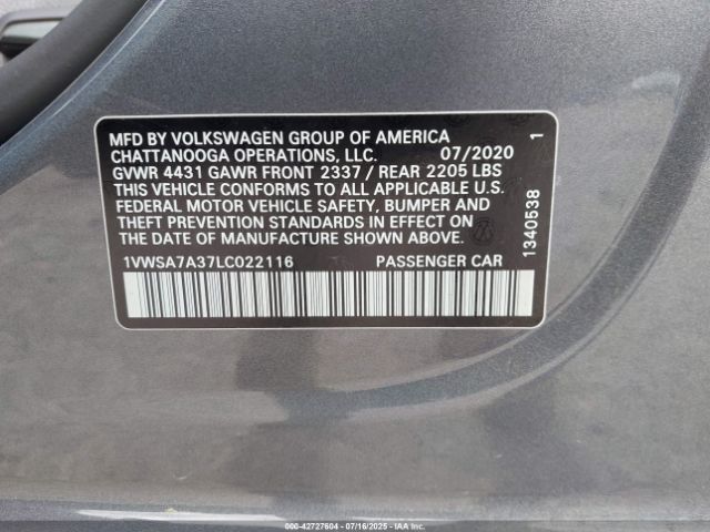 2020 VOLKSWAGEN PASSAT 1VWSA7A37LC022116 Photo 8