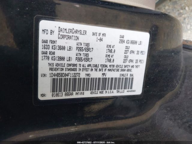 2004 DODGE DURANGO 1D4HB58D04F112272 Photo 8
