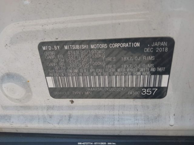 2019 MITSUBISHI OUTLANDER SPORT JA4AR3AU7KU020247 Photo 8