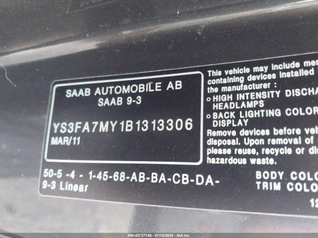 2011 SAAB 9-3 YS3FA7MY1B1313306 Photo 8