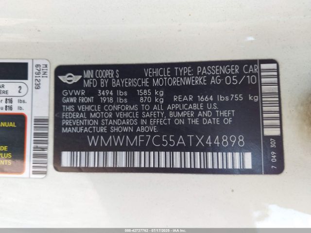 2010 MINI COOPER S WMWMF7C55ATX44898 Photo 8