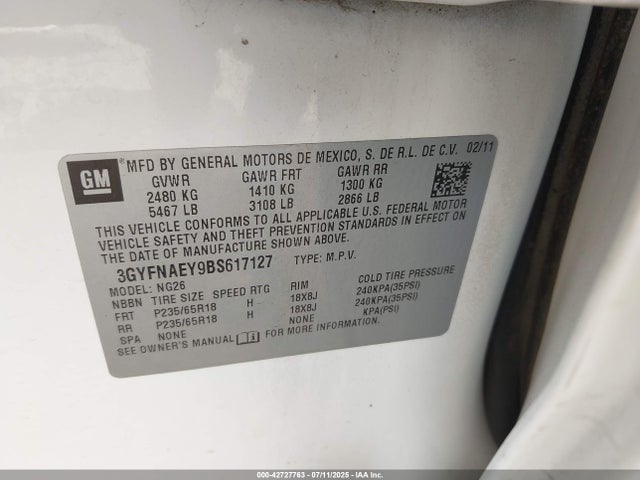 2011 CADILLAC SRX 3GYFNAEY9BS617127 Photo 8