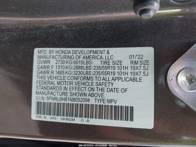 5FNRL6H81NB052094 Honda j35y7