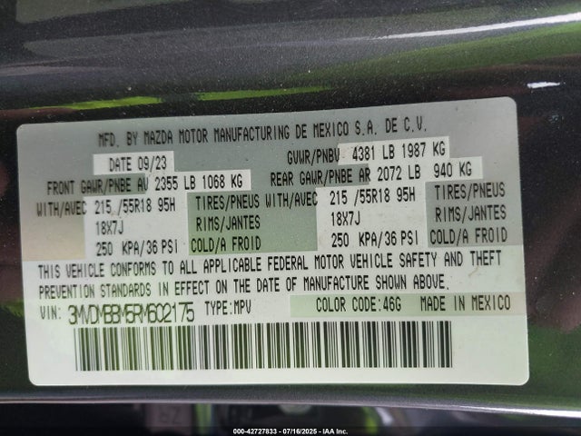 42727833 :رقم المزاد ، 3MVDMBBM5RM602175 vin ، 2024 Mazda Cx-30 2.5 S Select Sport مزاد بيع