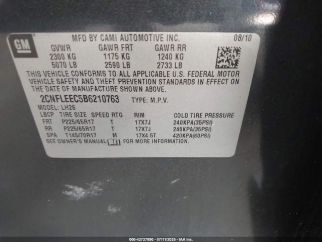 2011 CHEVROLET EQUINOX 2CNFLEEC5B6210763 Photo 8