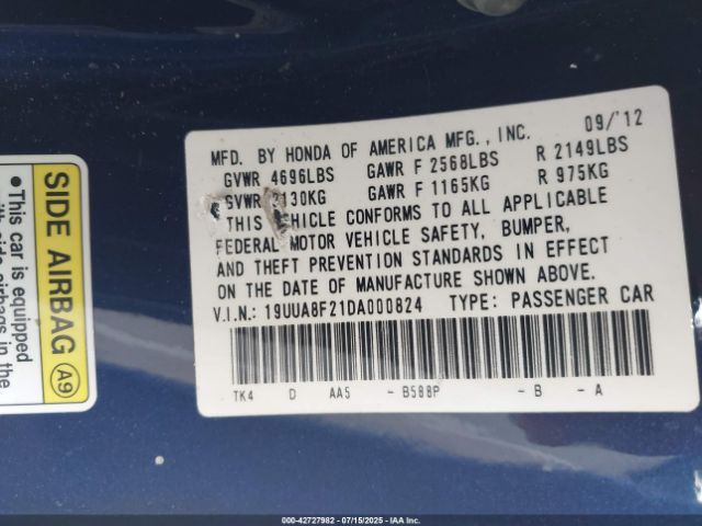 2013 ACURA TL 19UUA8F21DA000824 Photo 8