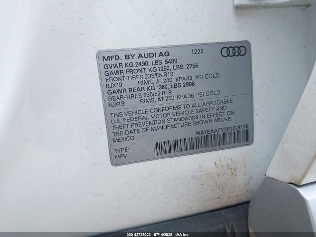 Audi 45 tfsi 2023 WA1EAAFY2P2078178 Image 9