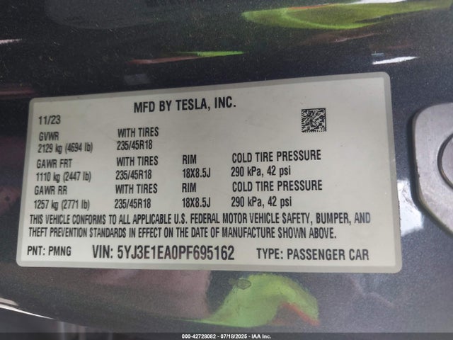 2023 TESLA MODEL 3 5YJ3E1EA0PF695162 Photo 8
