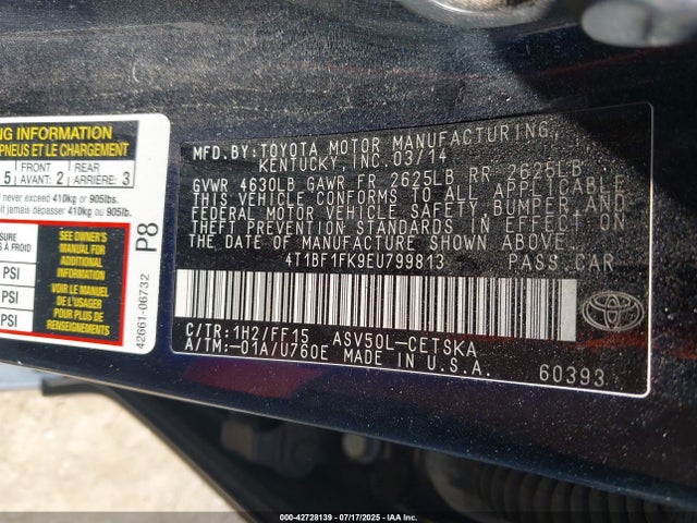 4T1BF1FK9EU799813 Toyota 2ar-fe