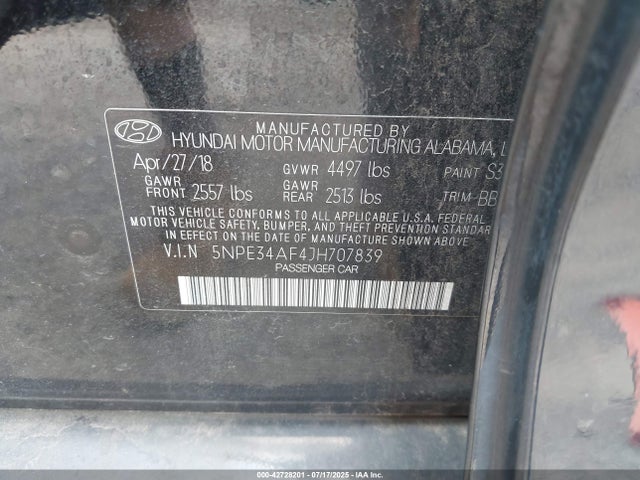 5NPE34AF4JH707839 Hyundai gdi theta-ii