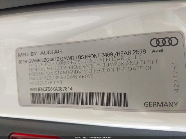 2019 AUDI A5 WAUENCF56KA087814 Photo 8