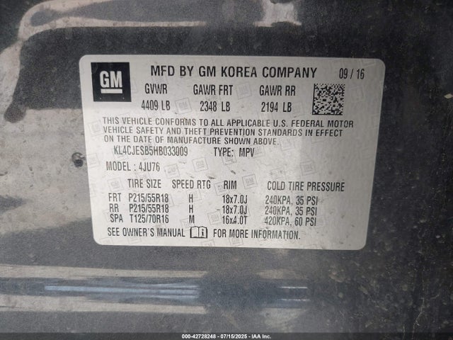 Buick luv mfi, vvt: variable valve timing, alum, e85 max 2017 KL4CJESB5HB033009 Image 9