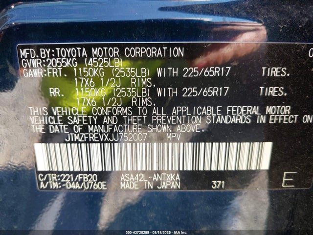 JTMZFREVXJJ752007 Toyota RAV4 LE