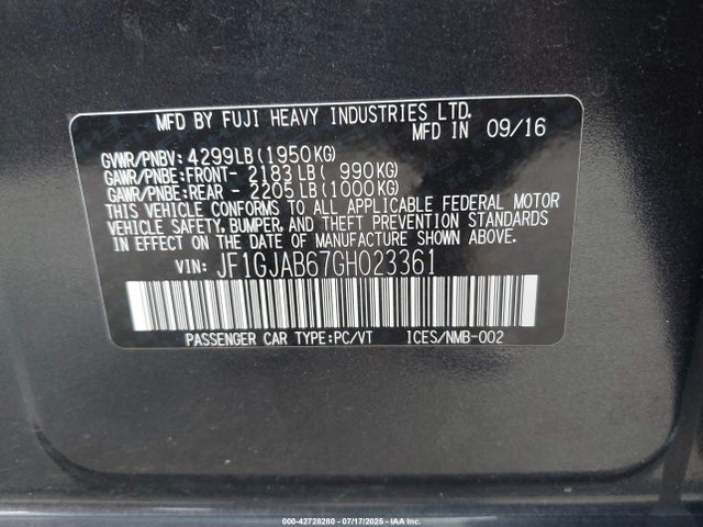 JF1GJAB67GH023361 Subaru 2.0l na