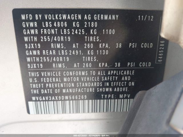 2013 VOLKSWAGEN TIGUAN WVGAV3AX9DW566269 Photo 8