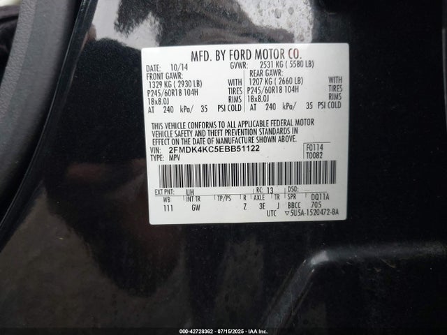 2FMDK4KC5EBB51122 Ford 2014