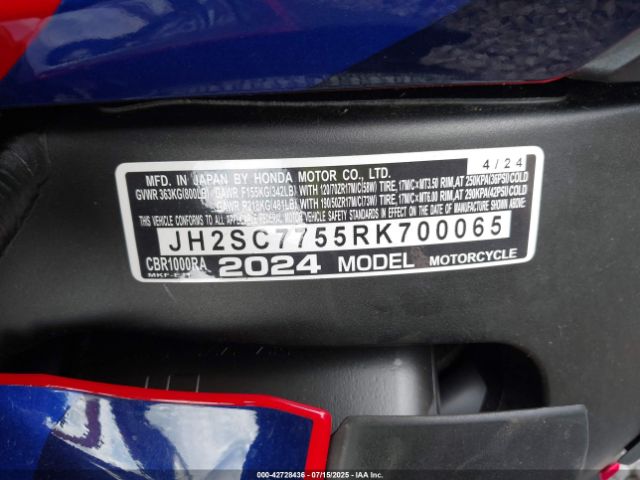 2024 HONDA CBR1000 JH2SC7755RK700065 Photo 9