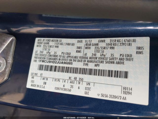 2018 FORD ESCAPE 1FMCU9HD2JUA96085 Photo 8