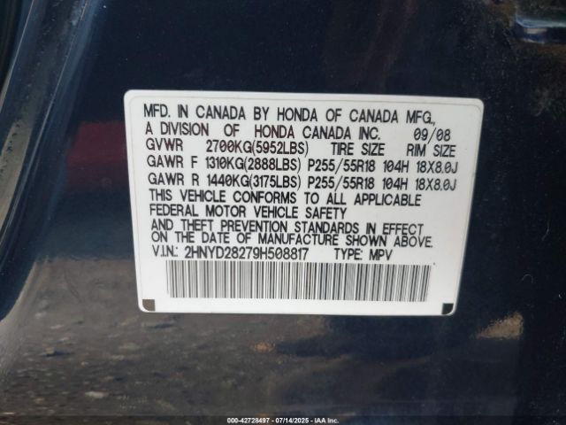 2009 ACURA MDX 2HNYD28279H508817 Photo 8