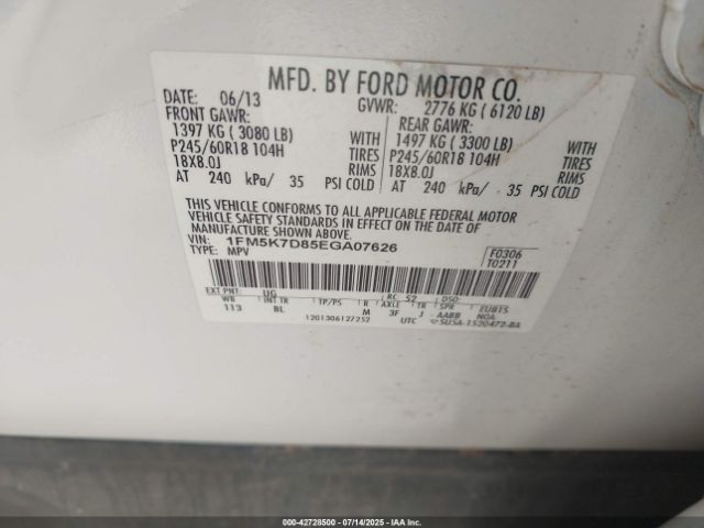 2014 FORD EXPLORER 1FM5K7D85EGA07626 Photo 8