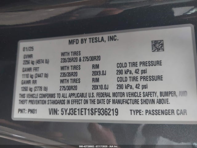 2025 TESLA MODEL 3 5YJ3E1ET1SF936219 Photo 8