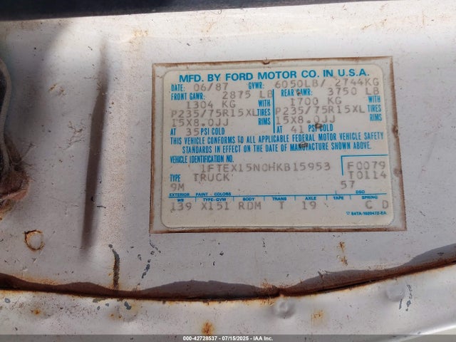 1987 FORD F150 1FTEX15N0HKB15953 Photo 8