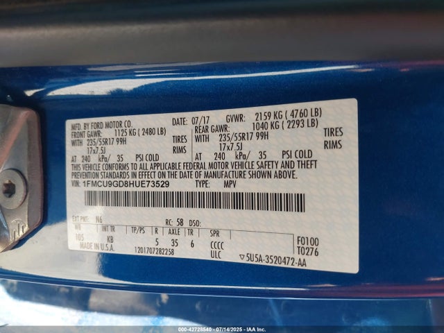 1FMCU9GD8HUE73529 Ford gtdi sigma w/premium fuel